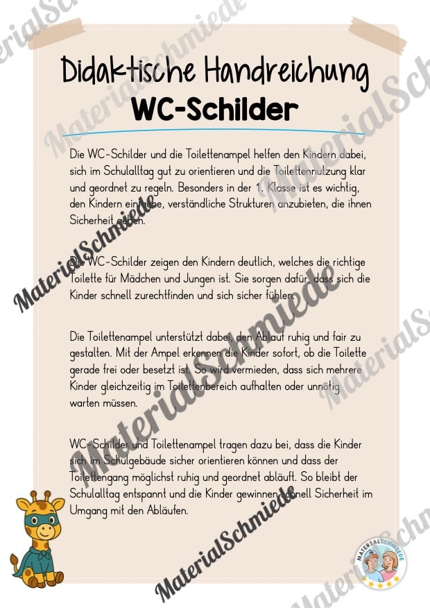 WC-Schilder / Toiletten-Ampel für die Giraffenklasse (Arbeitsblatt 01)