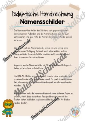 20 Namensschilder für die Löwenklasse (Arbeitsblatt 01)