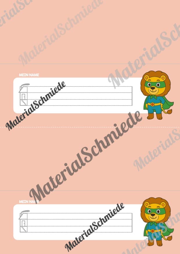 20 Namensschilder für die Löwenklasse (Arbeitsblatt 02)