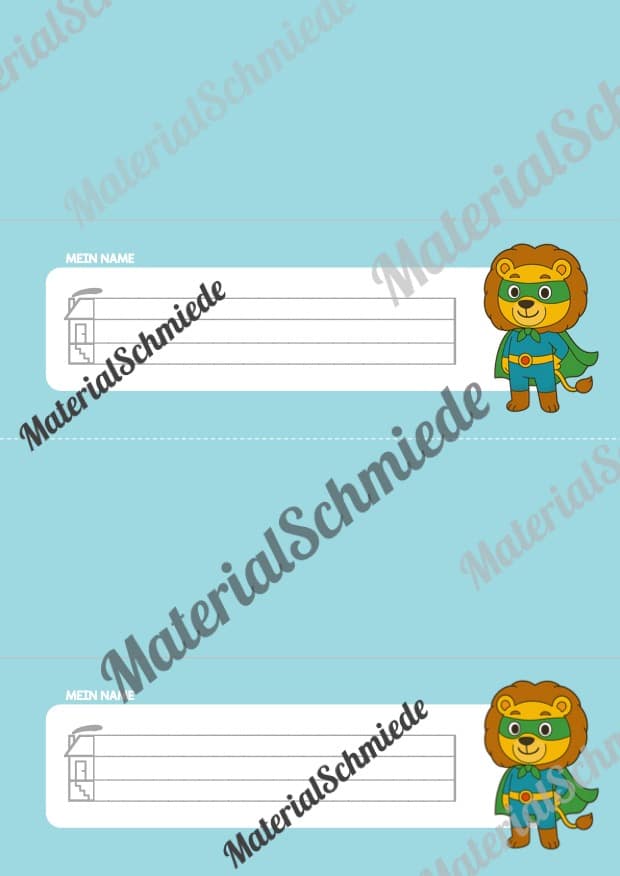 20 Namensschilder für die Löwenklasse (Arbeitsblatt 04)