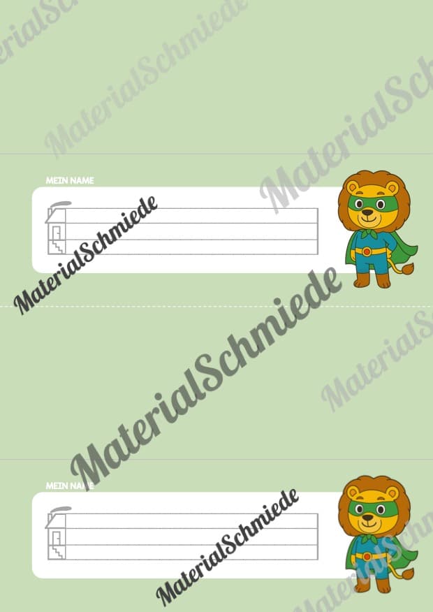 20 Namensschilder für die Löwenklasse (Arbeitsblatt 05)
