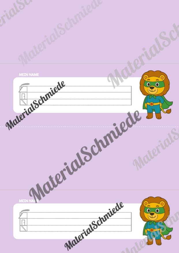 20 Namensschilder für die Löwenklasse (Arbeitsblatt 06)