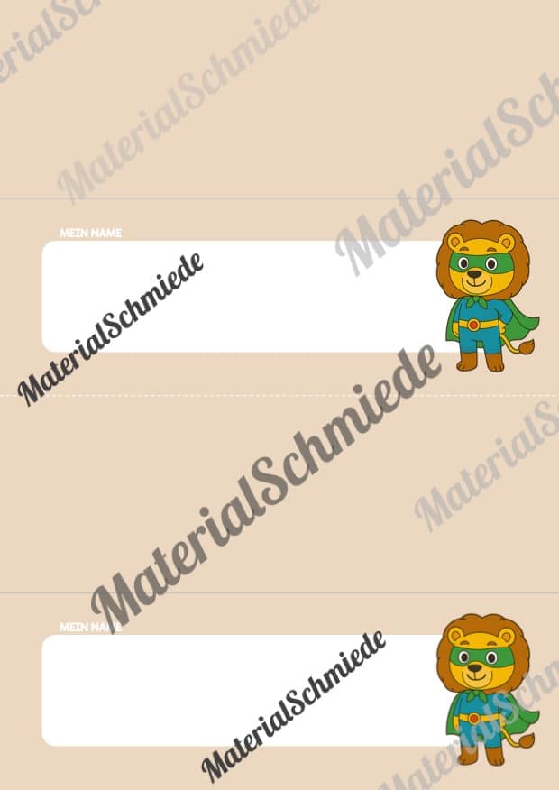 20 Namensschilder für die Löwenklasse (Arbeitsblatt 07)