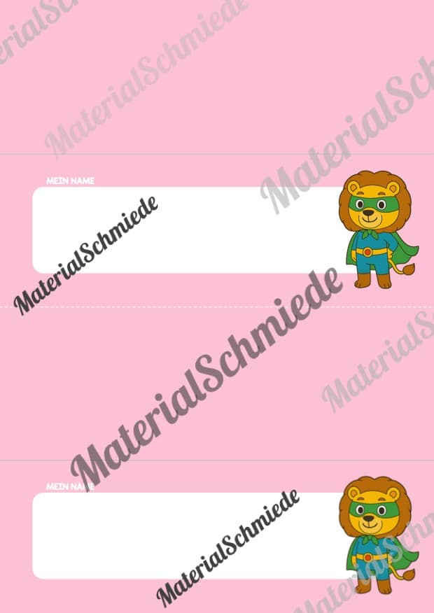 20 Namensschilder für die Löwenklasse (Arbeitsblatt 08)