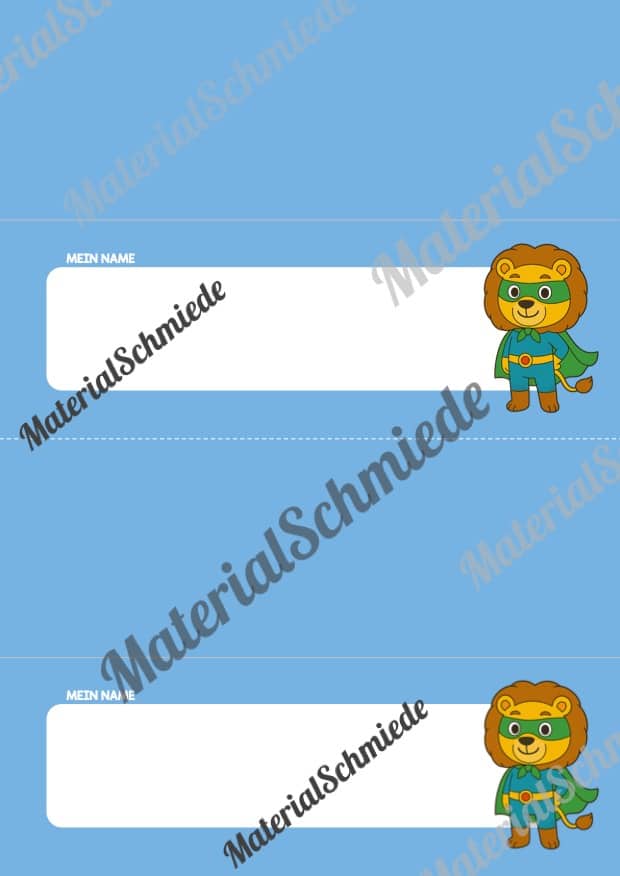 20 Namensschilder für die Löwenklasse (Arbeitsblatt 09)