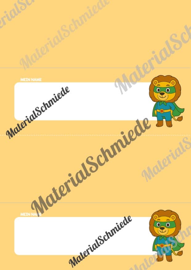 20 Namensschilder für die Löwenklasse (Arbeitsblatt 10)