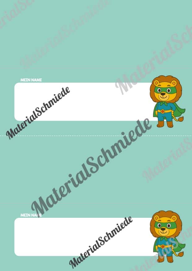 20 Namensschilder für die Löwenklasse (Arbeitsblatt 11)