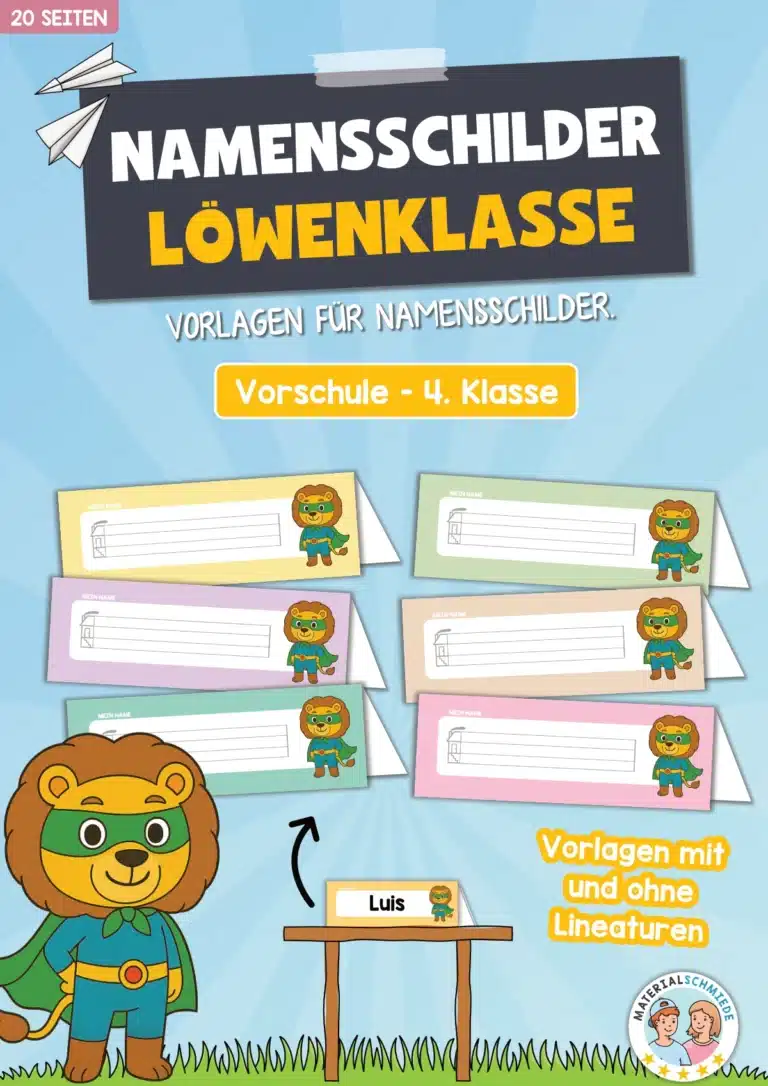20 Namensschilder für die Löwenklasse (Aufsteller)