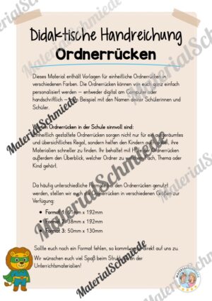 Ordnerrücken für die Löwenklasse (Arbeitsblatt 01)