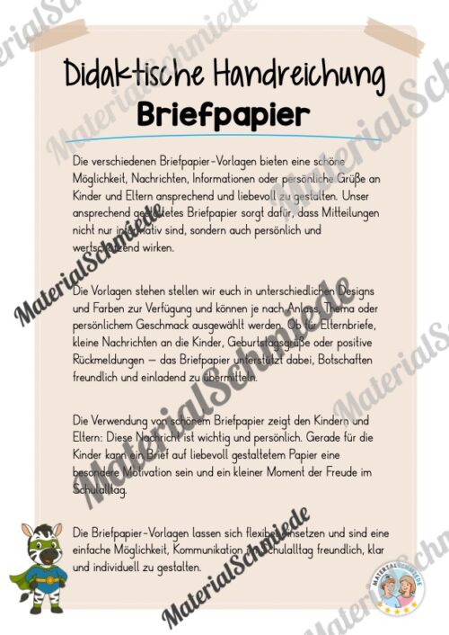 Briefpapier für die Zebraklasse (Arbeitsblatt 01)