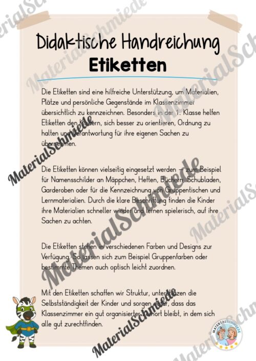 Etiketten für die Zebraklasse (Arbeitsblatt 01)
