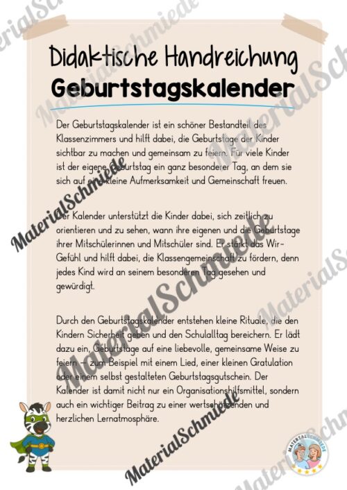 Geburtstagskalender für die Zebraklasse (Arbeitsblatt 01)