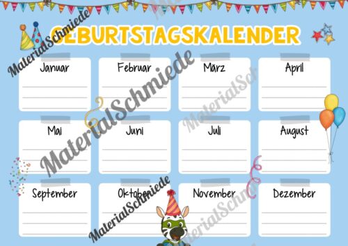 Geburtstagskalender für die Zebraklasse (Arbeitsblatt 02)