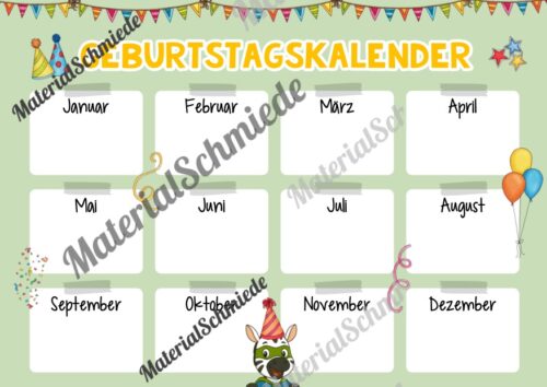 Geburtstagskalender für die Zebraklasse (Arbeitsblatt 04)