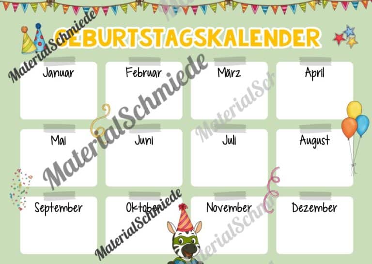 Geburtstagskalender für die Zebraklasse (Arbeitsblatt 04)