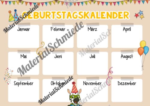 Geburtstagskalender für die Zebraklasse (Arbeitsblatt 05)