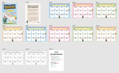 Geburtstagskalender für die Zebraklasse (Überblick)