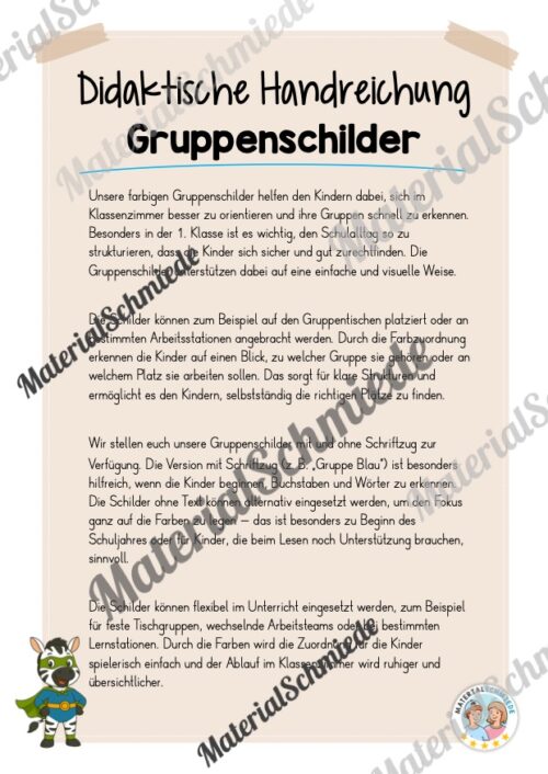 Gruppenschilder für die Zebraklasse (Arbeitsblatt 01)