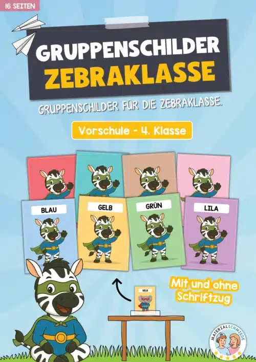 Gruppenschilder für die Zebraklasse