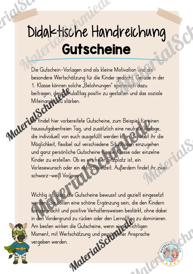 Gutscheine für die Zebraklasse (Arbeitsblatt 01)