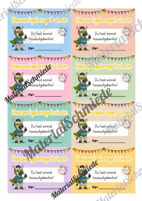 Gutscheine für die Zebraklasse (Arbeitsblatt 02)