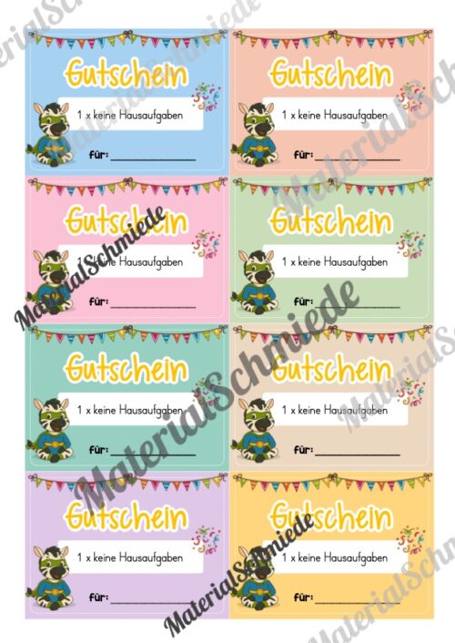 Gutscheine für die Zebraklasse (Arbeitsblatt 03)