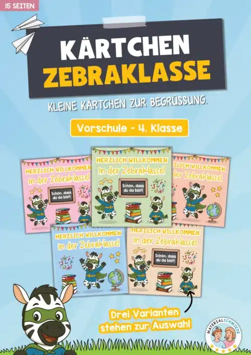 Begrüßungs-Kärtchen für die Zebraklasse