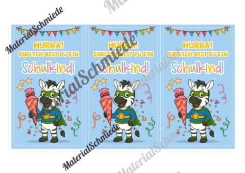 Karten zur Einschulung für die Zebraklasse (Arbeitsblatt 02)