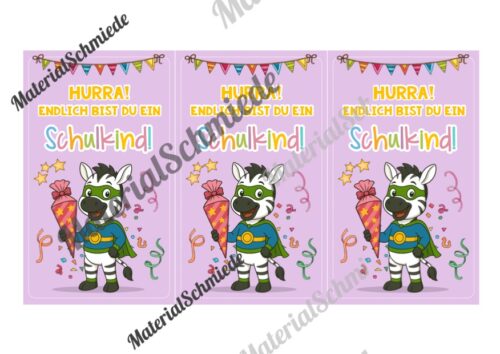 Karten zur Einschulung für die Zebraklasse (Arbeitsblatt 06)