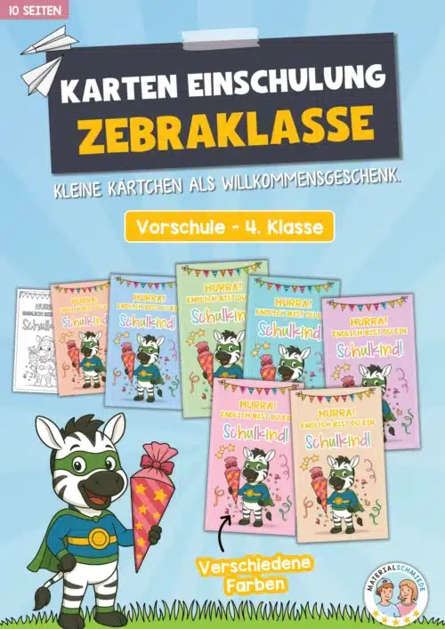 Karten zur Einschulung für die Zebraklasse