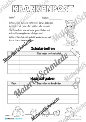 Krankenmappe für die Zebraklasse (Arbeitsblatt 13)