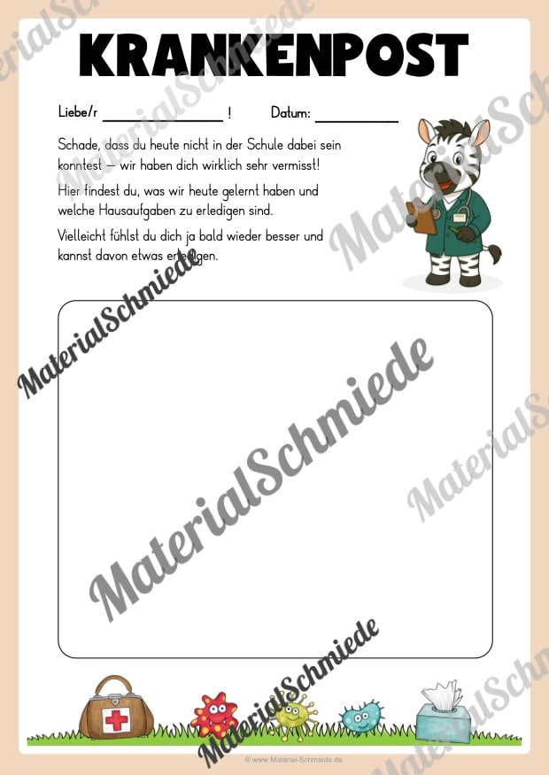 Krankenmappe für die Zebraklasse (Arbeitsblatt 14)