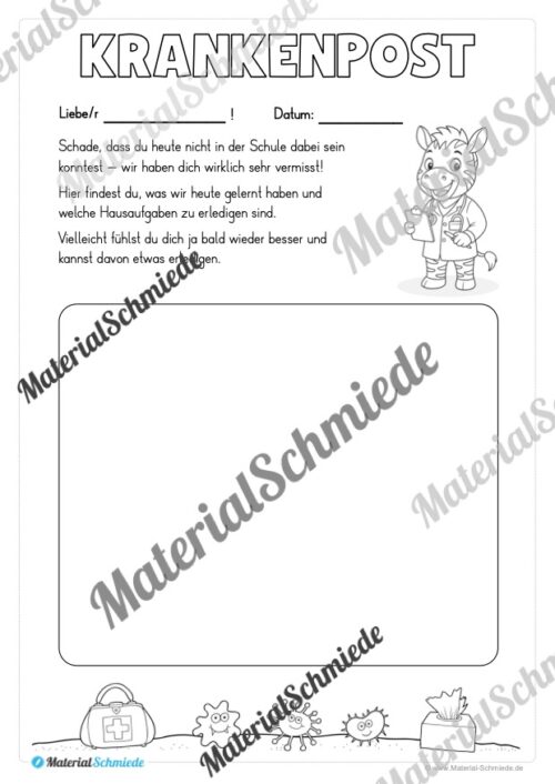 Krankenmappe für die Zebraklasse (Arbeitsblatt 15)