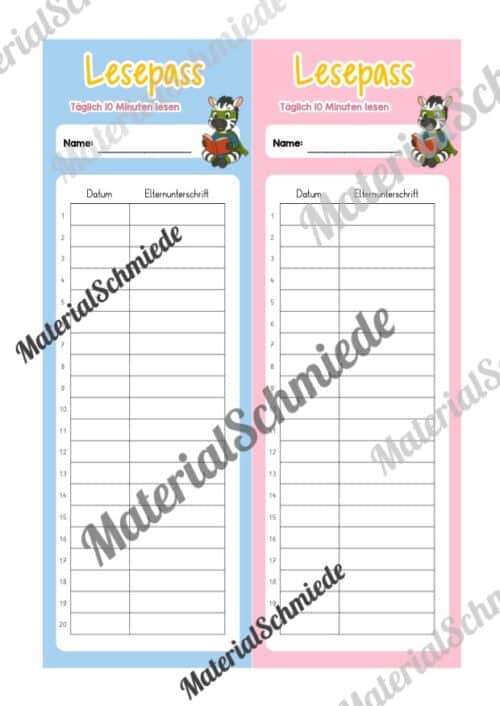 Lesepass & Leseurkunde für die Zebraklasse (Arbeitsblatt 02)