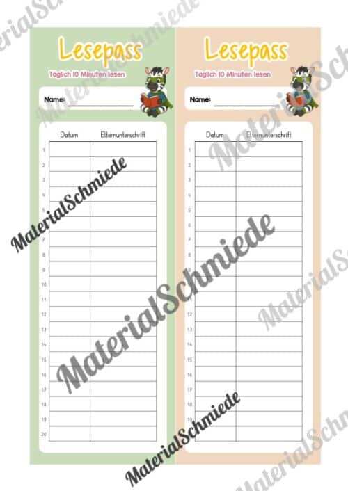 Lesepass & Leseurkunde für die Zebraklasse (Arbeitsblatt 03)