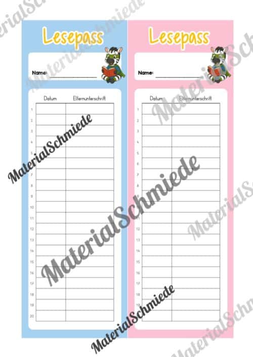 Lesepass & Leseurkunde für die Zebraklasse (Arbeitsblatt 04)