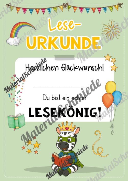 Lesepass & Leseurkunde für die Zebraklasse (Arbeitsblatt 08)