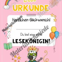 Lesepass & Leseurkunde für die Zebraklasse (Arbeitsblatt 10)