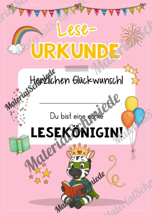 Lesepass & Leseurkunde für die Zebraklasse (Arbeitsblatt 10)
