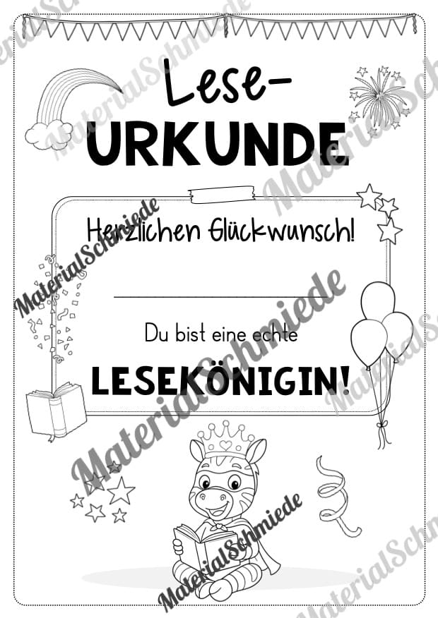 Lesepass & Leseurkunde für die Zebraklasse (Arbeitsblatt 15)