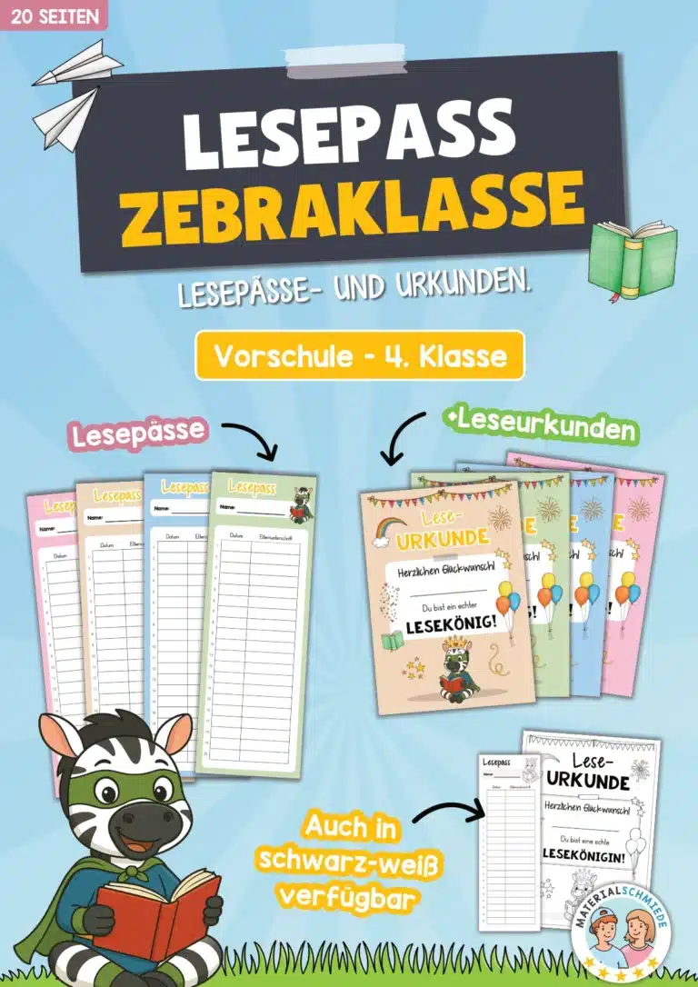 Lesepass & Leseurkunde für die Zebraklasse