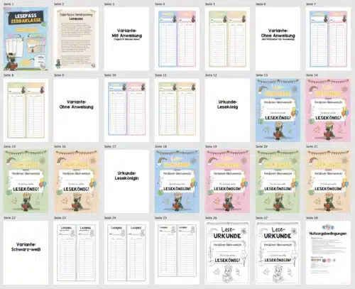 Lesepass & Leseurkunde für die Zebraklasse (Überblick)