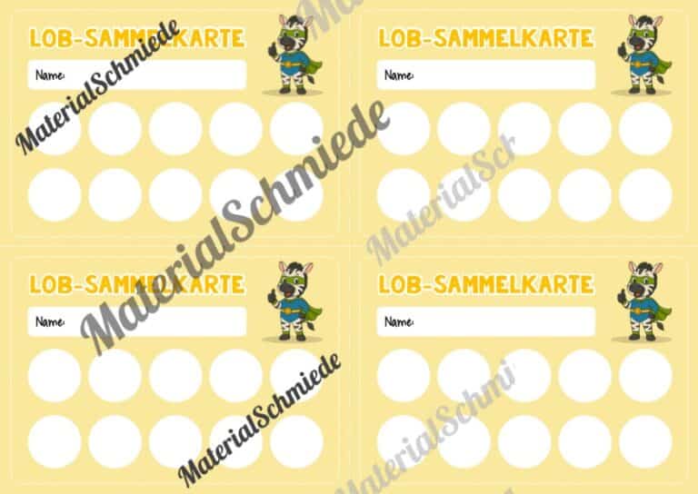 Lob-Sammelkarten für die Zebraklasse (Arbeitsblatt 09)