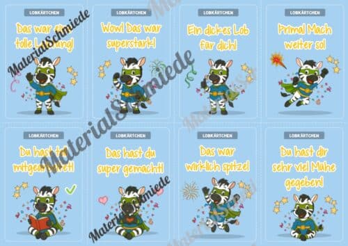 Lobkärtchen für die Zebraklasse (Arbeitsblatt 02)