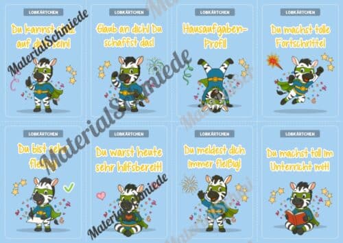 Lobkärtchen für die Zebraklasse (Arbeitsblatt 03)