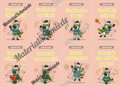 Lobkärtchen für die Zebraklasse (Arbeitsblatt 10)