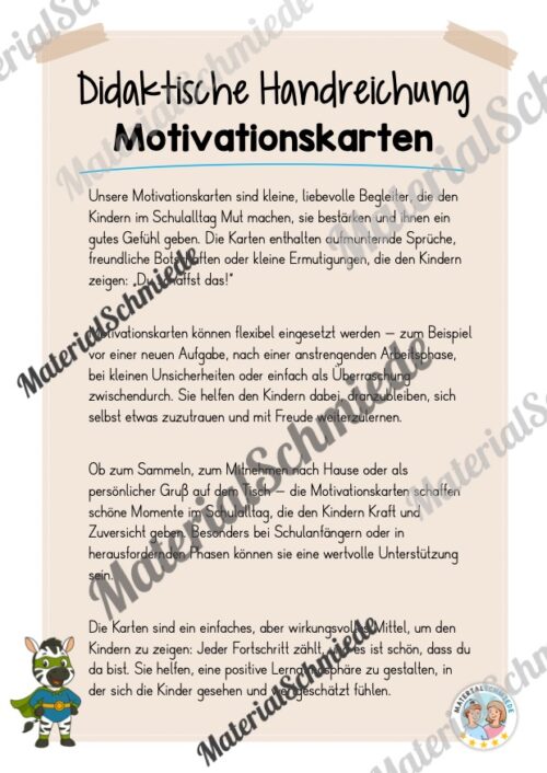 Motivationskarten für die Zebraklasse (Arbeitsblatt 01)