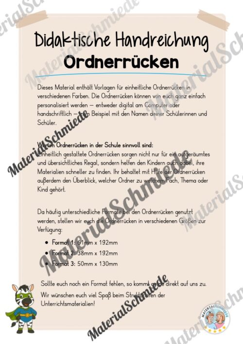 Ordnerrücken für die Zebraklasse (Arbeitsblatt 01)