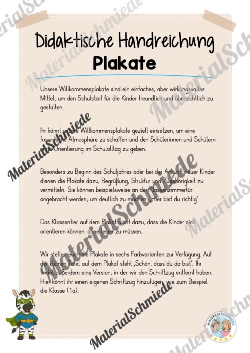 Willkommensplakate für die Zebraklasse (Arbeitsblatt 01)