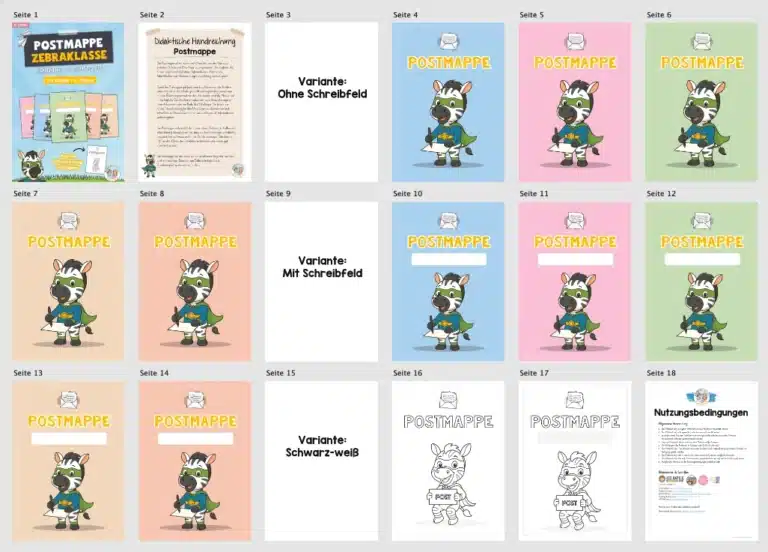 materialschmiede-cm-klassentiere-zebras-postmappe-ueberblick